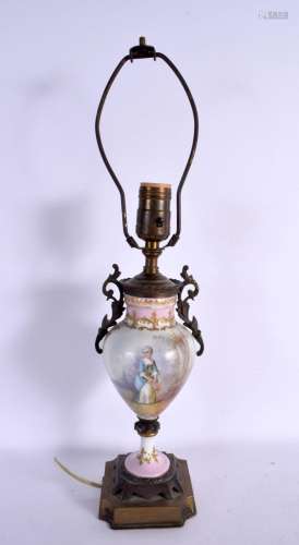 AN ANTIQUE FRENCH SEVRES STYLE LAMP painted with figures. 44...