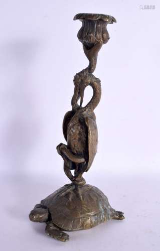 A 19TH CENTURY FRENCH BRONZE CANDLESTICK formed as a bird st...