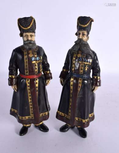 A PAIR OF CONTEMPORARY COLD PAINTED BRONZE COSSACK FIGURES. ...