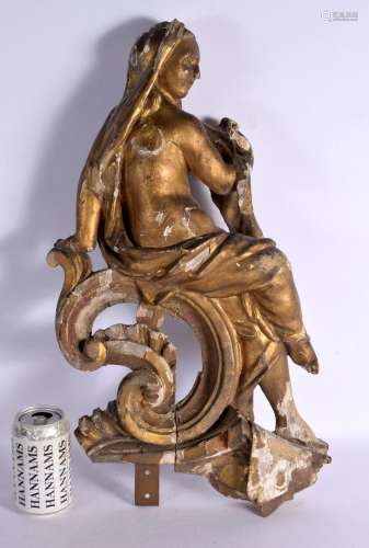 A LARGE 18TH/19TH CENTURY CONTINENTAL CARVED GILTWOOD FIGURE...