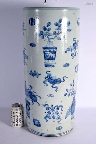 A LARGE CHINESE BLUE AND WHITE POTTERY STICK STAND 20th Cent...