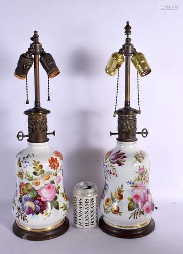 A PAIR OF 19TH CENTURY FRENCH PARIS PORCELAIN LAMPS painted ...