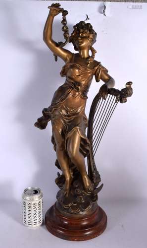 A LARGE ANTIQUE SPELTER FIGURE OF A FEMALE modelled holding ...