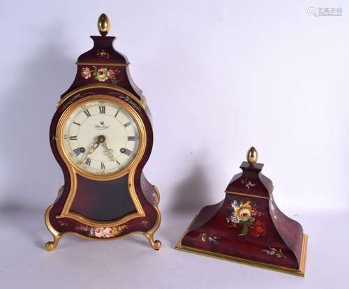 A PALAIS ROYAL LACQUERED FLORAL BRACKET CLOCK with matching ...