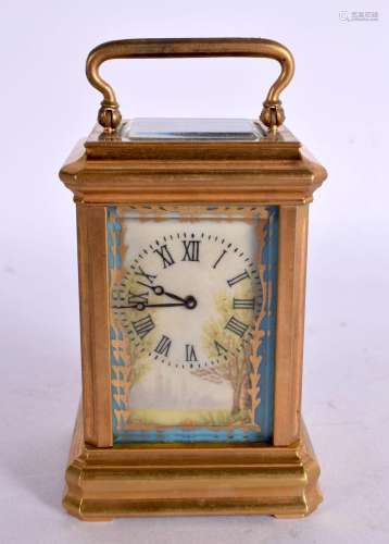 A MINIATURE CONTEMPORARY SEVRES STYLE CARRIAGE CLOCK. 9 cm h...