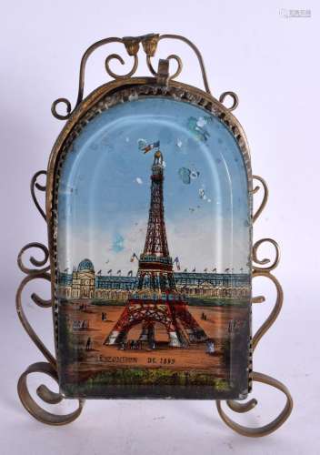 AN EARLY 20TH CENTURY FRENCH GILT METAL REVERSE PAINTED GLAS...