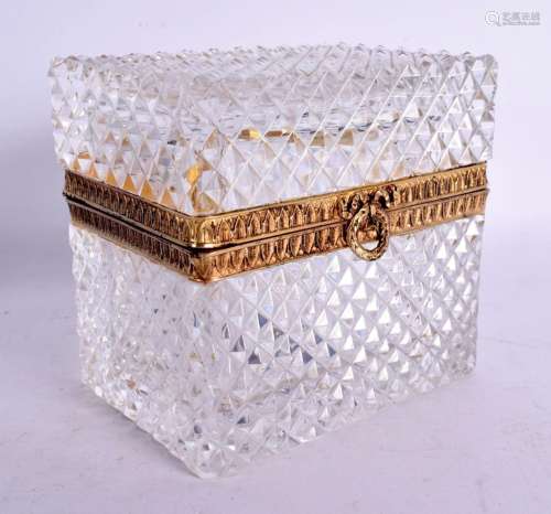AN ANTIQUE FRENCH CUT GLASS AND GILT ORMOLU CASKET in the ma...