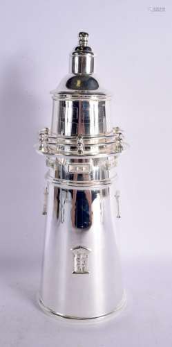 A CONTEMPORARY SILVER PLATED LIGHTHOUSE COCKTAIL SHAKER. 38 ...