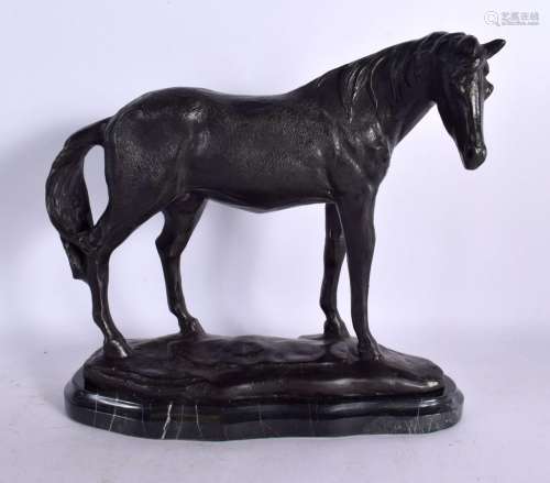 A CONTEMPORARY BRONZE FIGURE OF A HORSE. 24 cm x 24 cm.