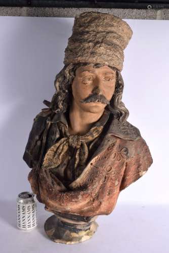 AN UNUSUAL LATE 19TH CENTURY AUSTRIAN TERRACOTTA BUST OF A M...