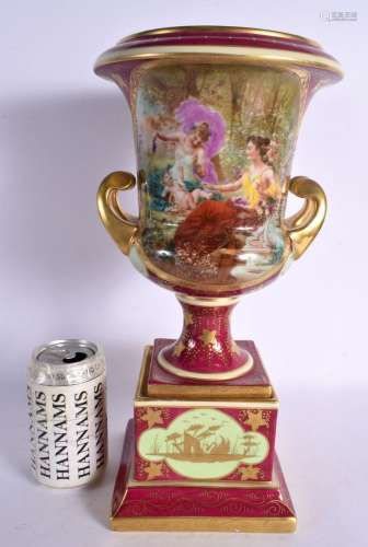 A LARGE VIENNA TWIN HANDLED CAMPAGNA URN ON STAND. 35 cm x 1...