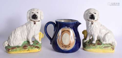 A PAIR OF STAFFORDSHIRE DOGS together with a Royal Doulton l...