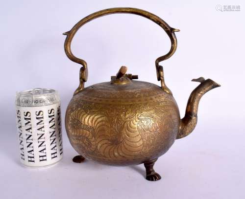 A LARGE 19TH CENTURY INDIAN BRONZE TEAPOT AND COVER engraved...