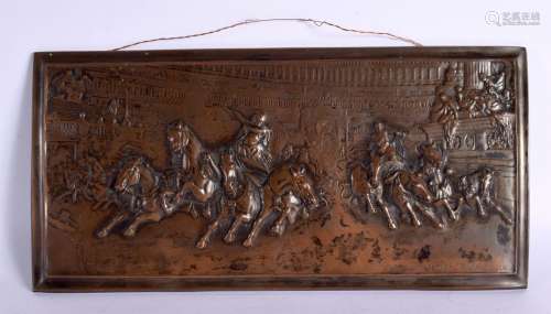 AN EDWARDIAN COPPER PLATED RECTANGULAR PLAQUE by King. 30 cm...