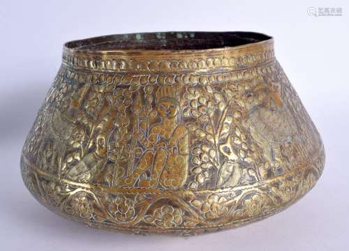 A 19TH CENTURY INDIAN PERSIAN EMBOSSED ALLOY CENSER decorate...
