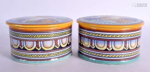 A CHARMING PAIR OF ITALIAN MAJOLICA FAIENCE JARS AND COVERS....