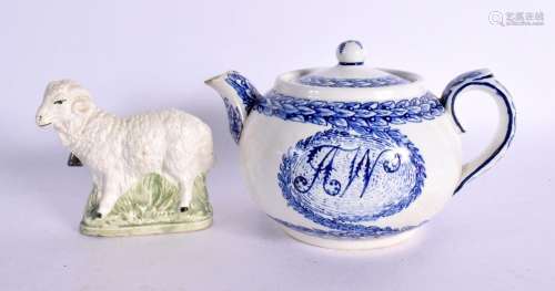 A RARE ANTIQUE BLUE AND WHITE CROW & THE PITCHER TEAPOT ...