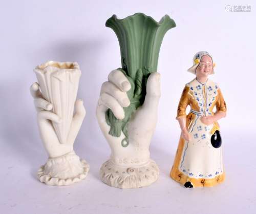 A 19TH CENTURY ENGLISH PARIAN WARE HAND VASE together with a...