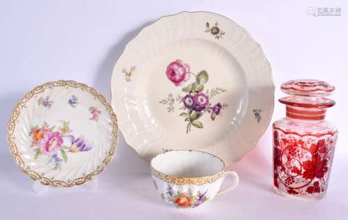 A ROYAL COPENHAGEN FLORAL PLATE together with a Dresden cup ...