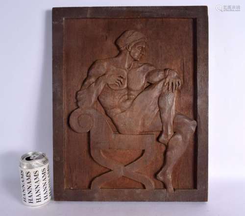 A CHARMING ART DECO CARVED WOOD CLASSICAL PLAQUE depicting a...