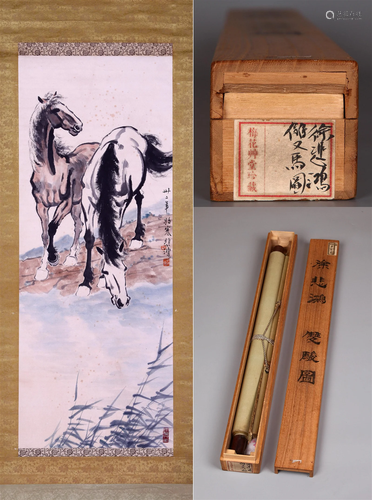 THE CHINESE PAINTING OF TWO HORSES, MARKED BY XUBEIHONG