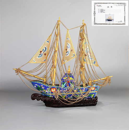 A PRIVATE COLLECTED CLOISONNE ENAMEL FLOWER BOAT