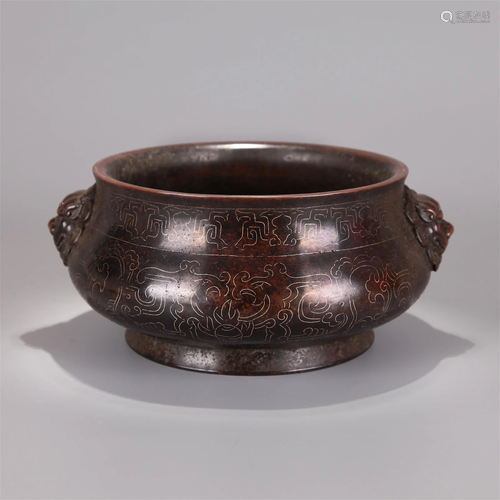 A DOUBLE-LION-EARED CENSER PRIVATE COLLECTED BY JIANHUGONGLY...