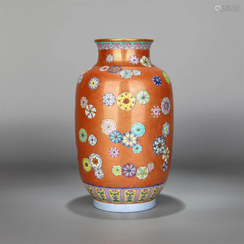 A FAMILLE ROSE BUBBLER FLOWER LANTERN-FORM VASE