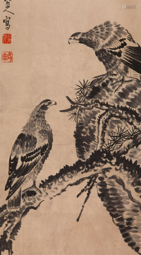 THE CHINESE PAINTING OF PINETREE AND EAGLE, MARKED BY BADASH...