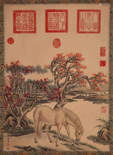 THE CHINESE PAINTING OF HORSE, MARKED BY LANGSHINING