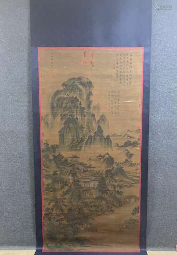 A Vertical-hanging Landscape Chinese Ink Painting by Zhan Zi...
