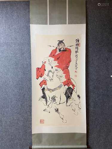 A Vertical-hanging Zhong Kui Chinese Ink Painting by Fan Zen...
