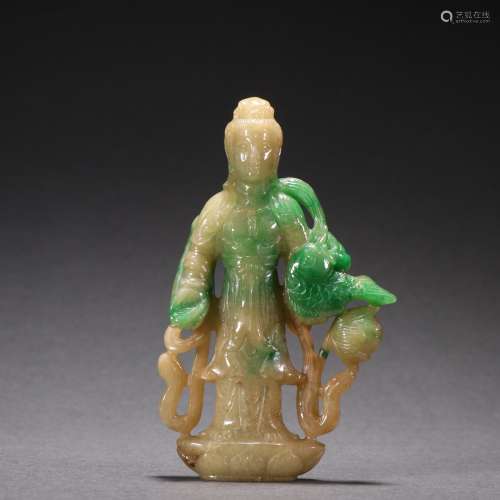 Chinese Qing Dynasty  Jadeite Lotus Flower Avalokitesvara Or...