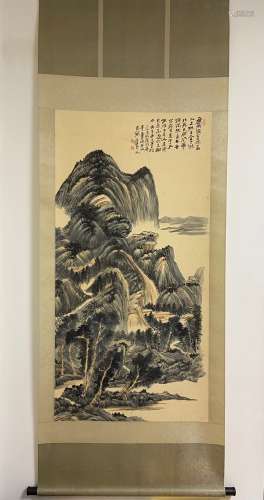 A Vertical-hanging Landscape Chinese Ink Painting by Zhang D...