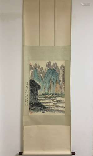 A Vertical-hanging Landscape Chinese Ink Painting by Song We...