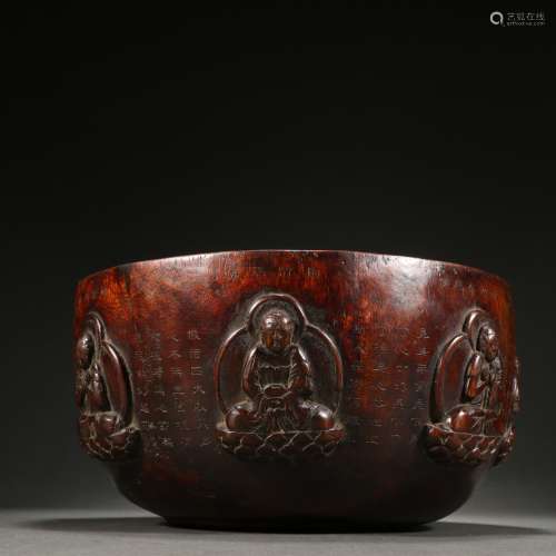 Chinese Qing Dynasty  Eaglewood Buddha Pattern Earthen Bowl