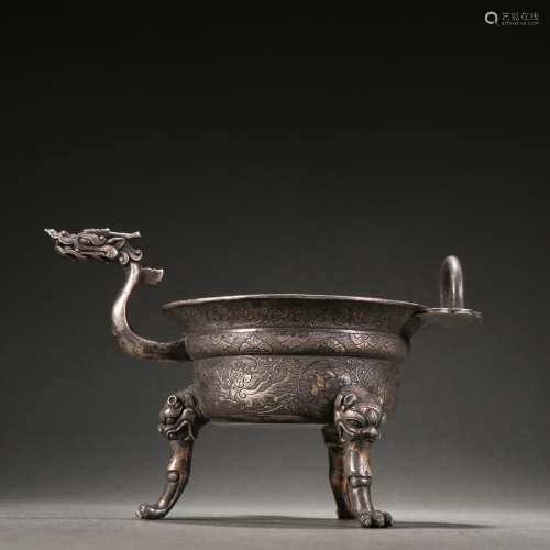 Chinese Qing Dynasty  Fine Silver Auspicious Beast Pattern T...
