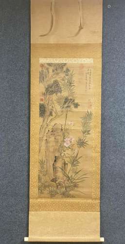 A Vertical-hanging Flower and Bamboo Chinese Ink Painting by...