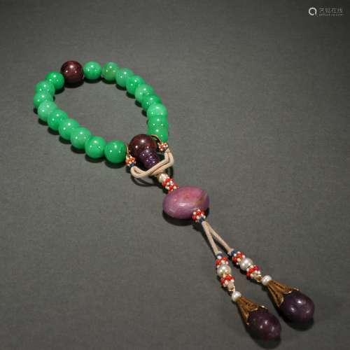 Chinese Qing Dynasty  Jadeite Eighteen Beads Bracelet