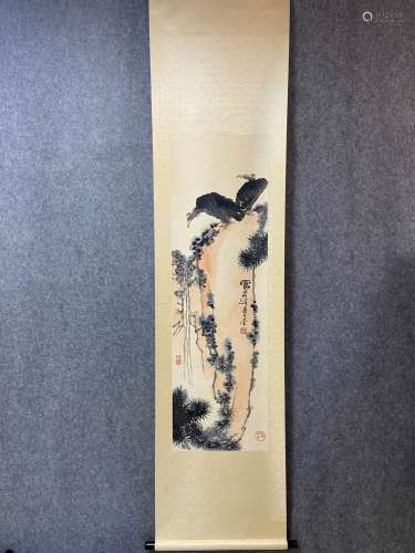 A Vertical-hanging Eagle Chinese Ink Painting by Pan Tiansho...