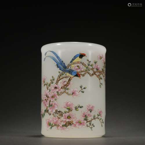 Chinese Qing Dynasty  Enameled Flower and Bird Pattern Brush...