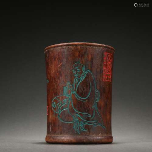 Chinese Qing Dynasty  Scentedwood Character Story Brush Pot