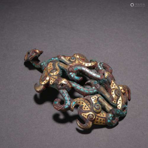 Bronze inlaid with Silver and Gold Auspicious Beast Pattern ...