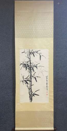 A Vertical-hanging Bamboo Chinese Ink Painting by Dong Shoup...