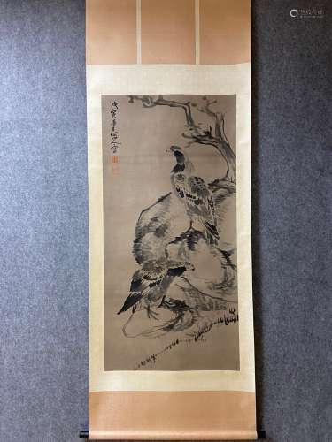A Vertical-hanging Eagle Chinese Ink Painting by Zhu Da