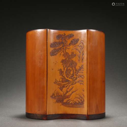 Chinese Qing Dynasty  Landscape Character Brush Pot