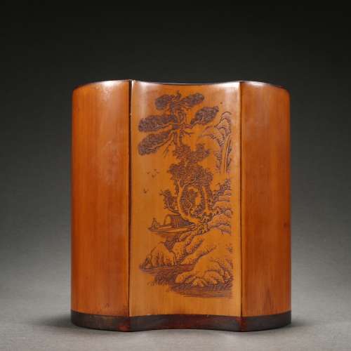 Chinese Qing Dynasty  Landscape Character Brush Pot