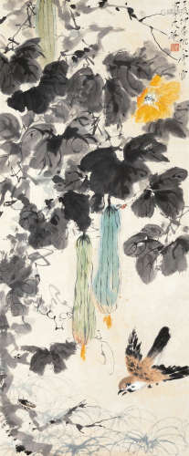 唐云 丁亥（1947）年作 秋趣图 设色纸本 立轴
