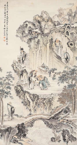 上官周 乙卯（1735）年作 香山九老图 设色纸本 立轴