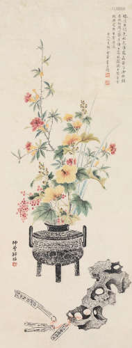金章、陈师曾 壬戌（1922）年作 花卉 设色纸本 立轴
